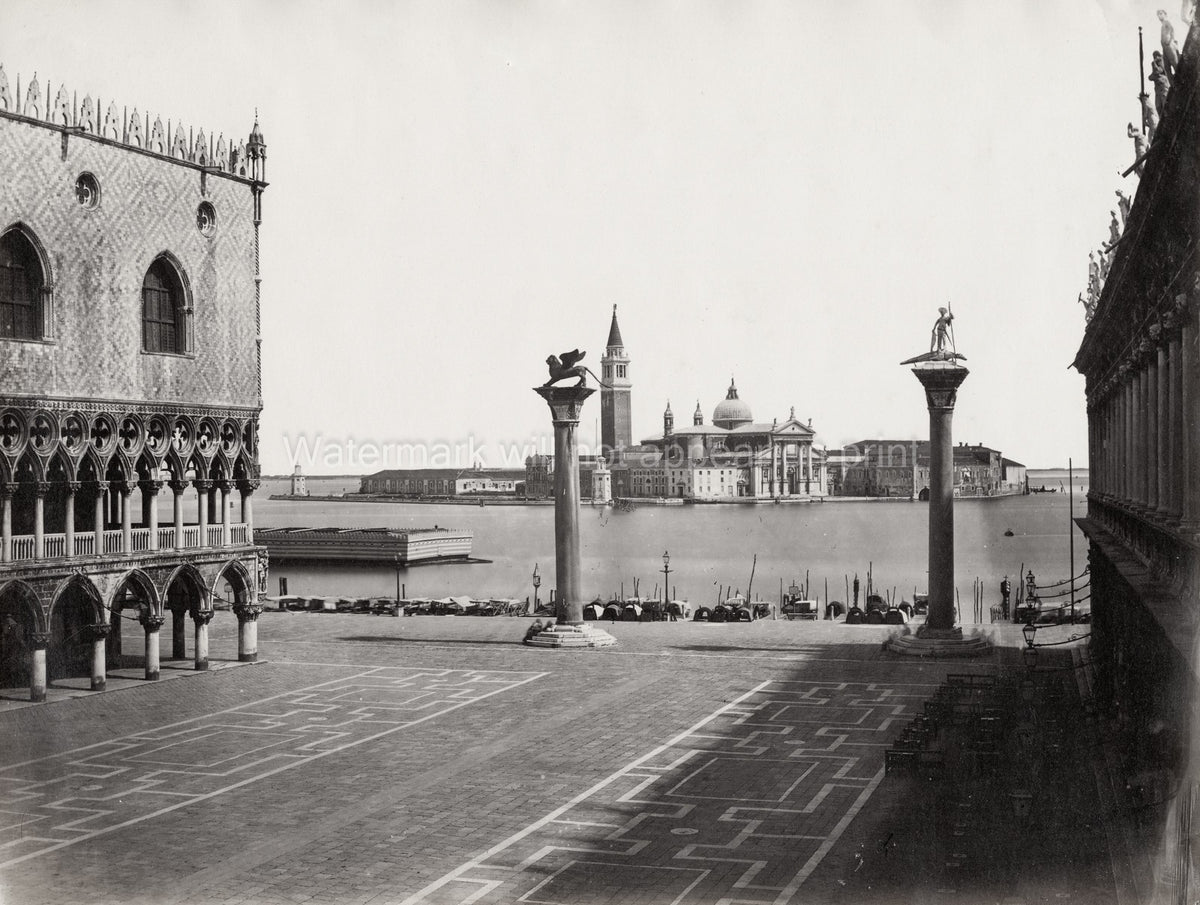 Venice Piazzetta San Marco Basin Doge's Palace Gondolas Italy Vtg. Photo 19thC.