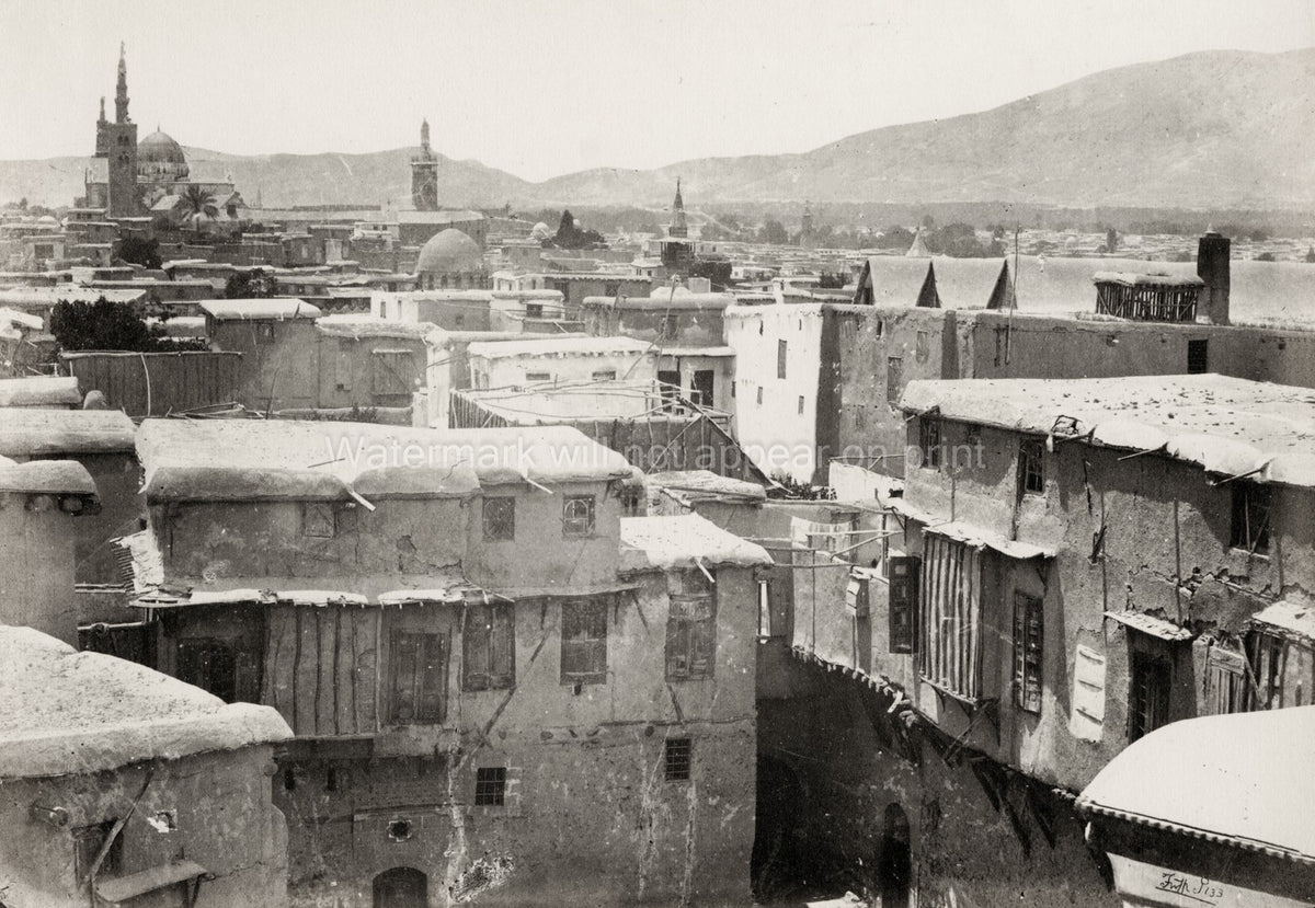 Damascus Syria Cityscape Rooftops Minarets Mosque Architecture Vtg. Photo 19thC.