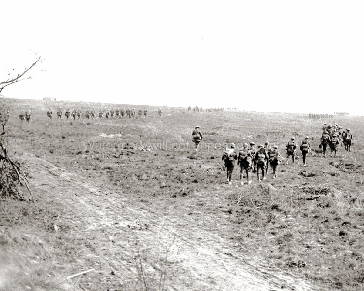 France WW1 Infantry Soldiers Marching Field Support Troops Vtg. Photo