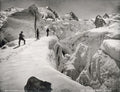 Climbing Mont Blanc Alps Mountaineers Glacier Crevasse Snow Vtg. Photo 19thC.