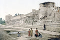 Walls Damascus Syria Children Street Scene Stone Masonry Vtg. Photo 19thC.