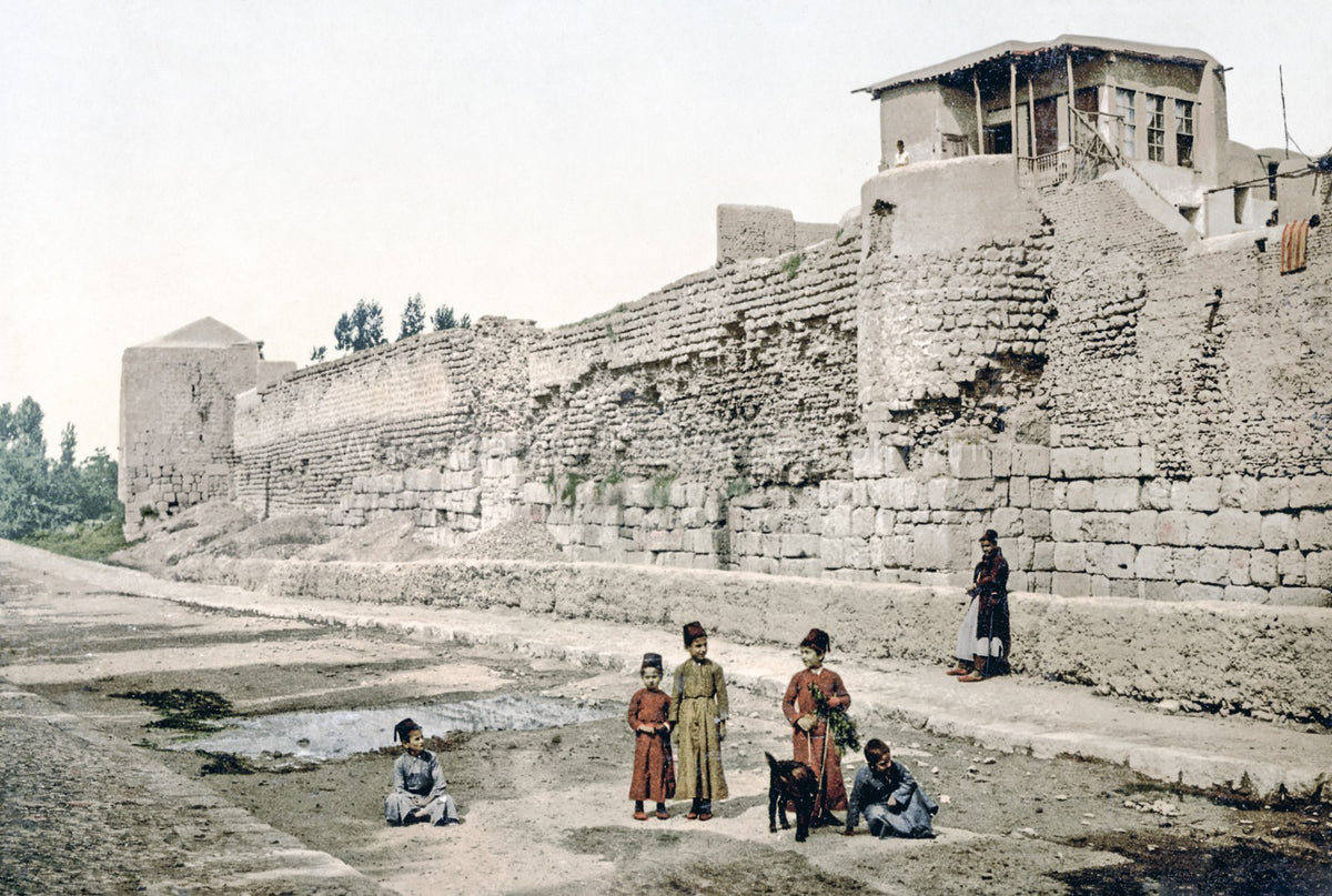 Walls Damascus Syria Children Street Scene Stone Masonry Vtg. Photo 19thC.