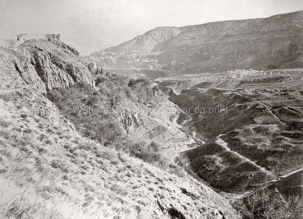 Tiflis Tbilisi Georgia Caucasus View Mountains Canyon Fortress Vtg. Photo 19thC.