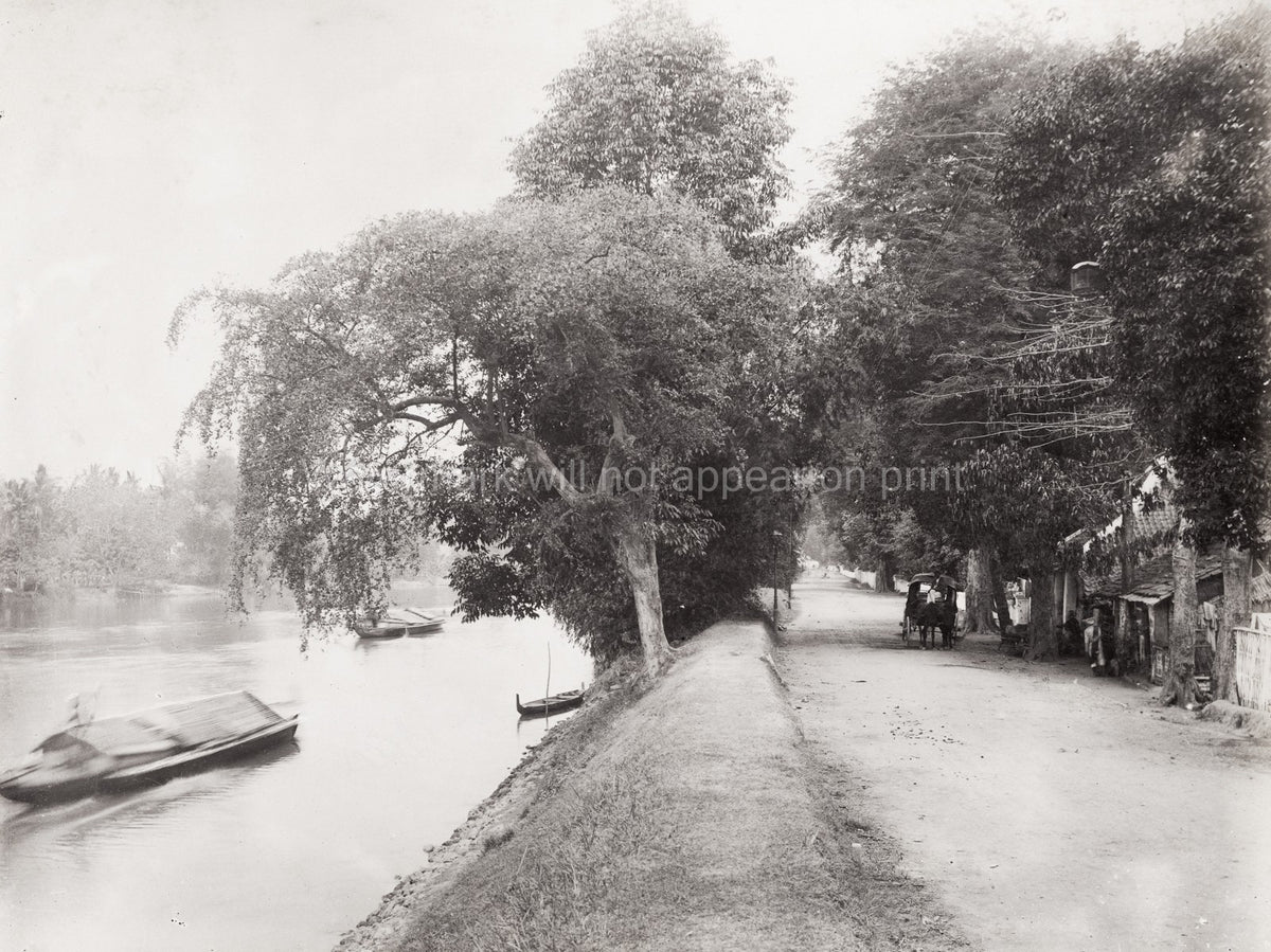 Surabaya Dutch East Indies Street Canal Boats Horse Cart Vtg. Photo 19thC.