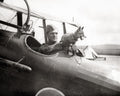 RAF Pilot Fox Mascot Biplane Cockpit WW1 Soldier Vtg. Photo