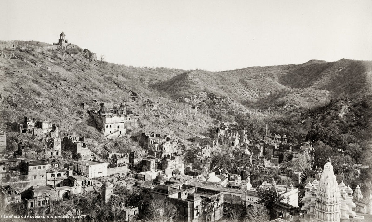 Amer Amber Rajasthan India Old City Ruins Hillside Temples Vtg. Photo 19thC.