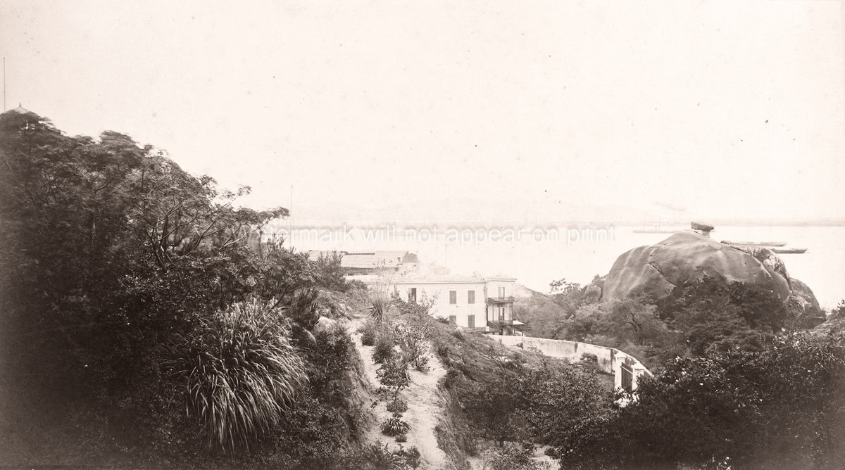 Shantou China Coastal View Hillside Building Rock Formation Vtg. Photo 19thC.
