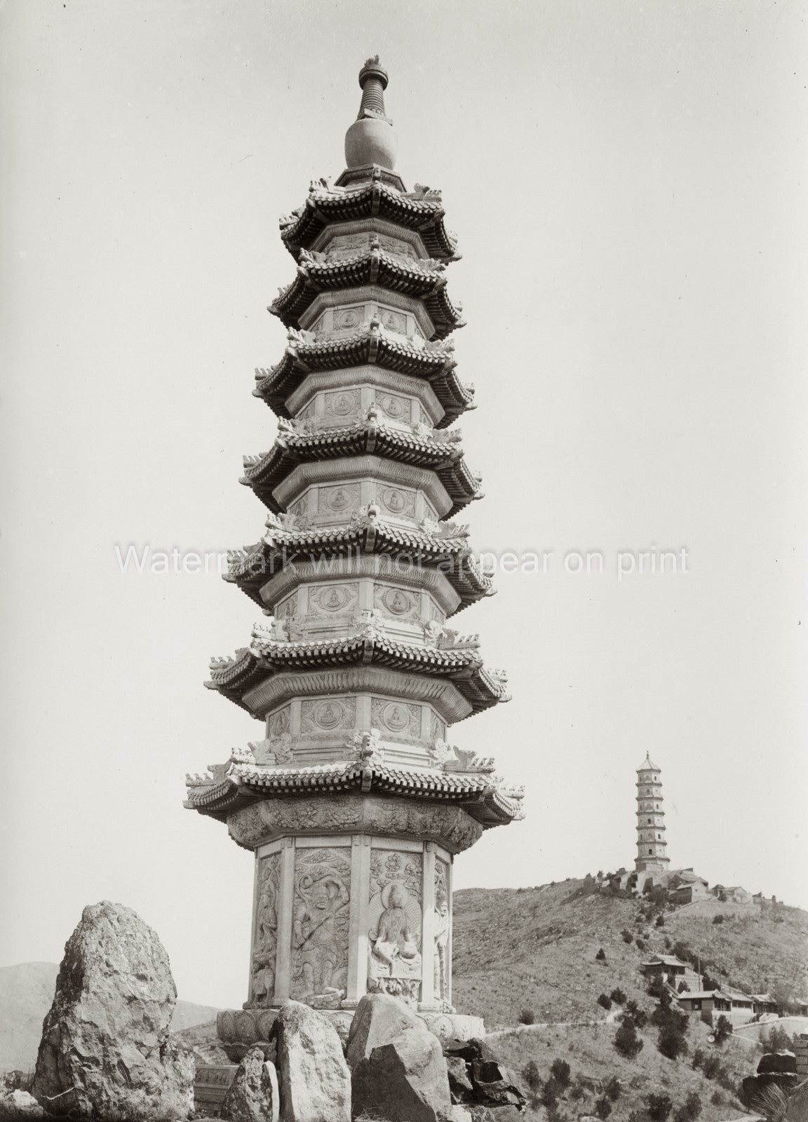 Peking Beijing China Stone Pagoda Temple Architecture Buddhist Vtg. Photo 19thC.