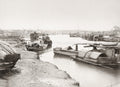 China River Boats Creek Harbor Sampans Junks Cityscape Vtg. Photo 19thC.