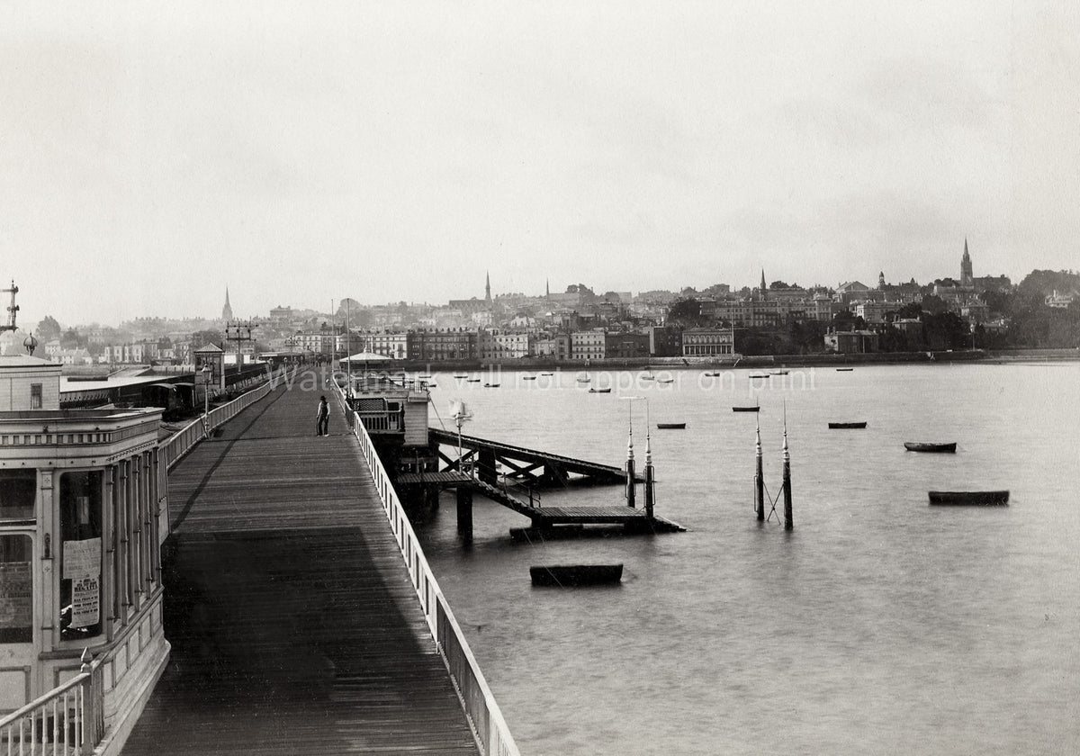 Portsmouth Harbour Pier Railway Station Town View Waterfront Vtg. Photo 19thC.