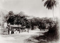 Singapore European Children Sedan Chair Porters Tropical Road Vtg. Photo 19thC.