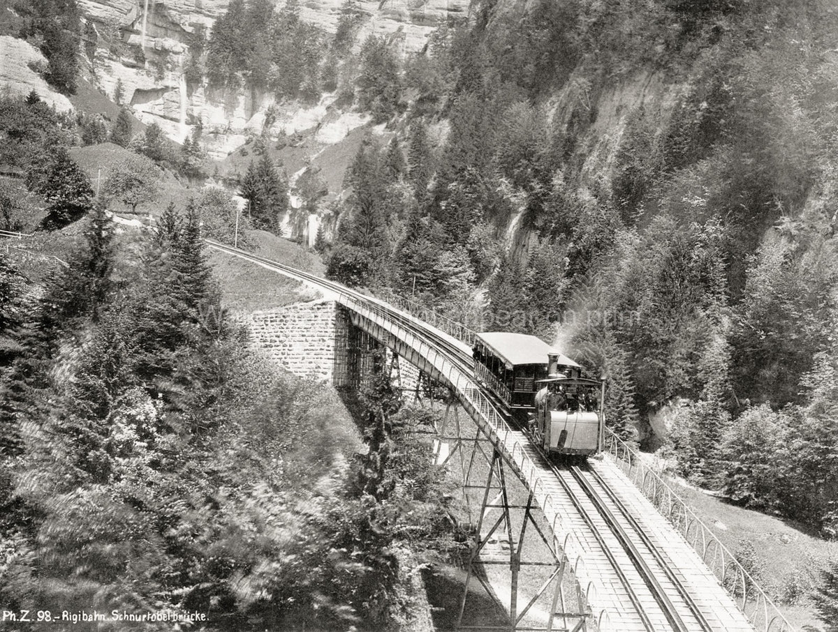 Rigi Funicular Railway Switzerland Mountain Steam Train Vtg. Photo 19thC.