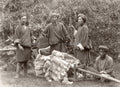 Northern India Porters Fur Lined Carrying Chair Himalayan Men Vtg. Photo 19thC.
