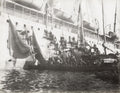 People Boarding Large Ship Small Boats Maritime Scene Vtg. Photo 19thC.