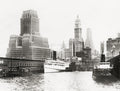 New York City Skyline Verizon Building Harbor Ships Piers Vtg. Photo 20thC.