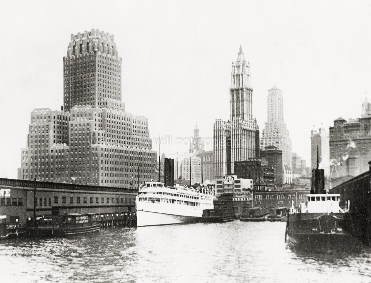 New York City Skyline Verizon Building Harbor Ships Piers Vtg. Photo 20thC.