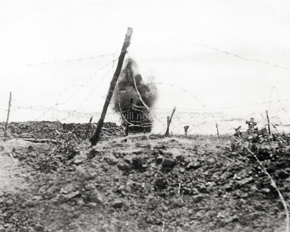 British Shells Exploding French Trenches WW1 War Vtg. Photo