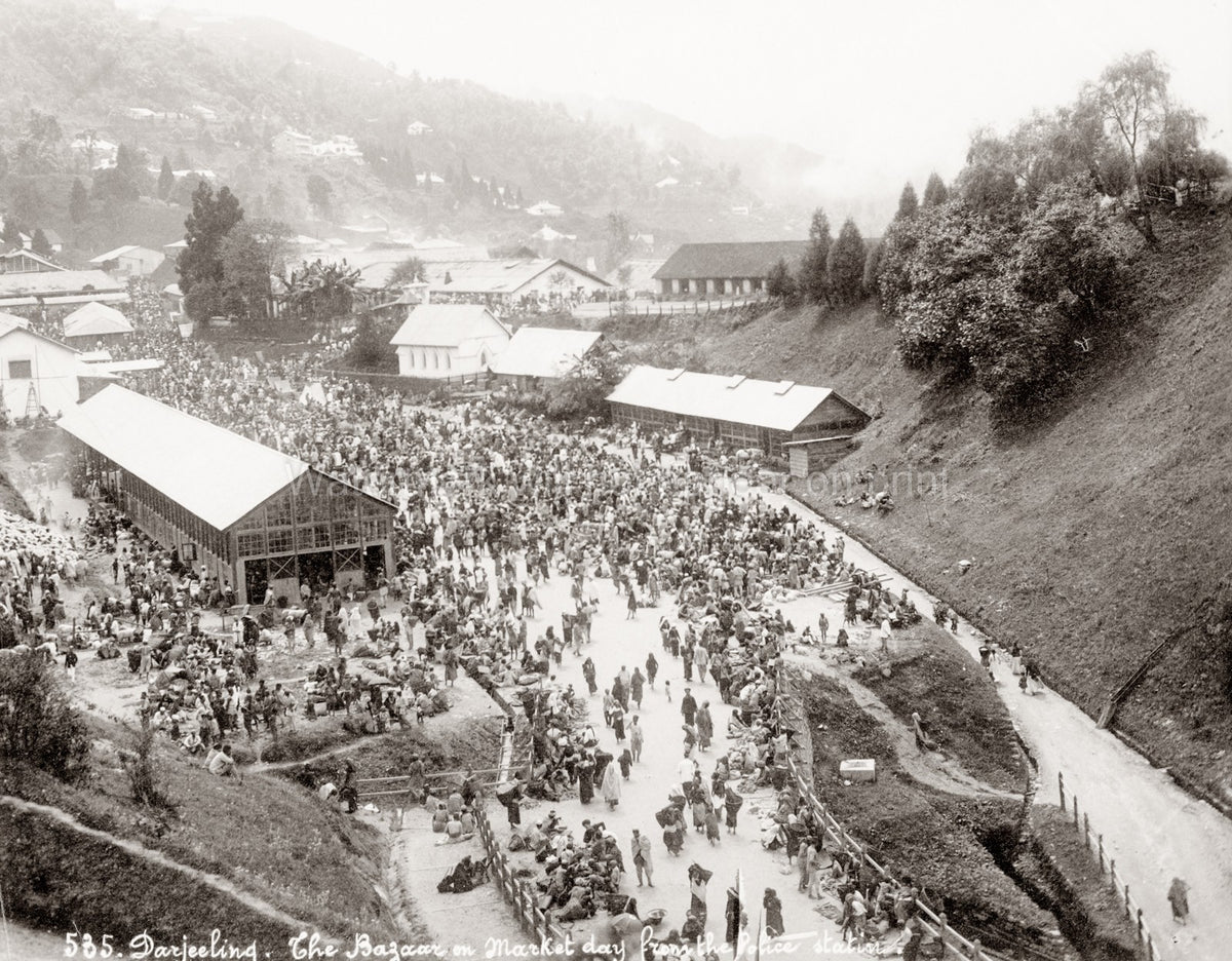 Darjeeling India Bazaar Market Day Crowd People Hills Town Vtg. Photo 19thC.