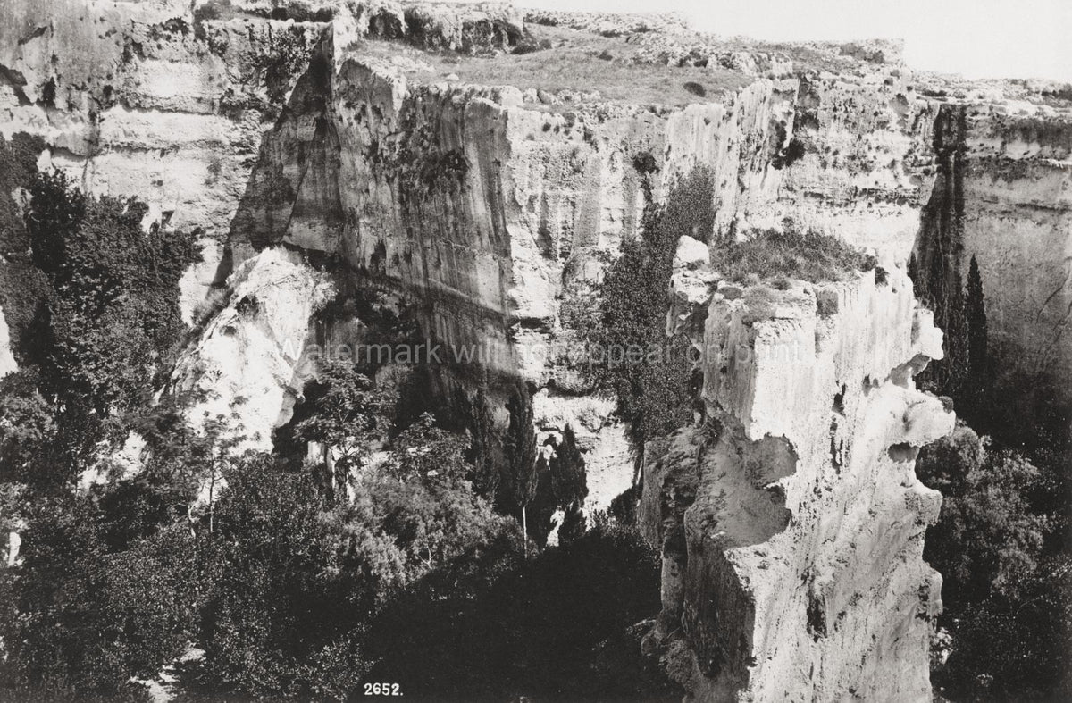 Syracuse Sicily Latomie dei Cappuccini Quarry Canyon Cliffs Vtg. Photo 19thC.