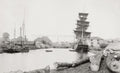 Exeter Devon Timber Wharf Sailing Ships Harbor Logs Masts Vtg. Photo 19thC.