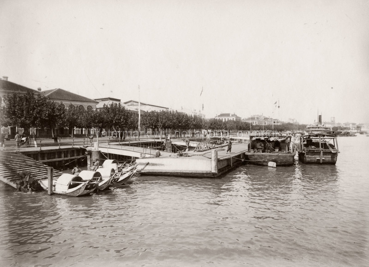 Shanghai Bund China Waterfront Boats Sampans Cityscape Vtg. Photo 19thC.