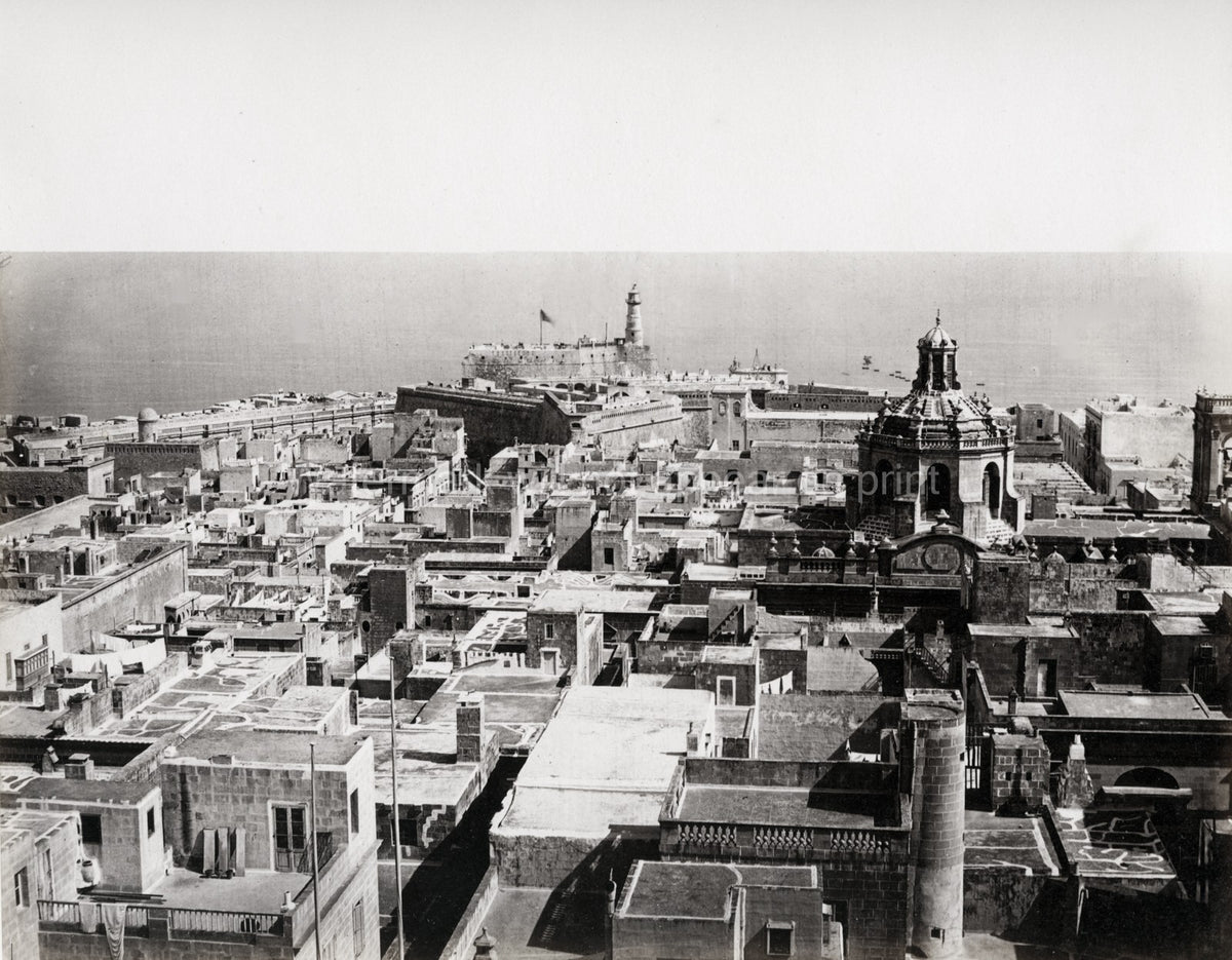 Valletta Malta Cityscape Rooftops Harbor Fortifications Vtg. Photo 19thC.