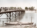 Yokohama Japan Metal Bridge River Boats People Umbrellas Vtg. Photo 19thC.