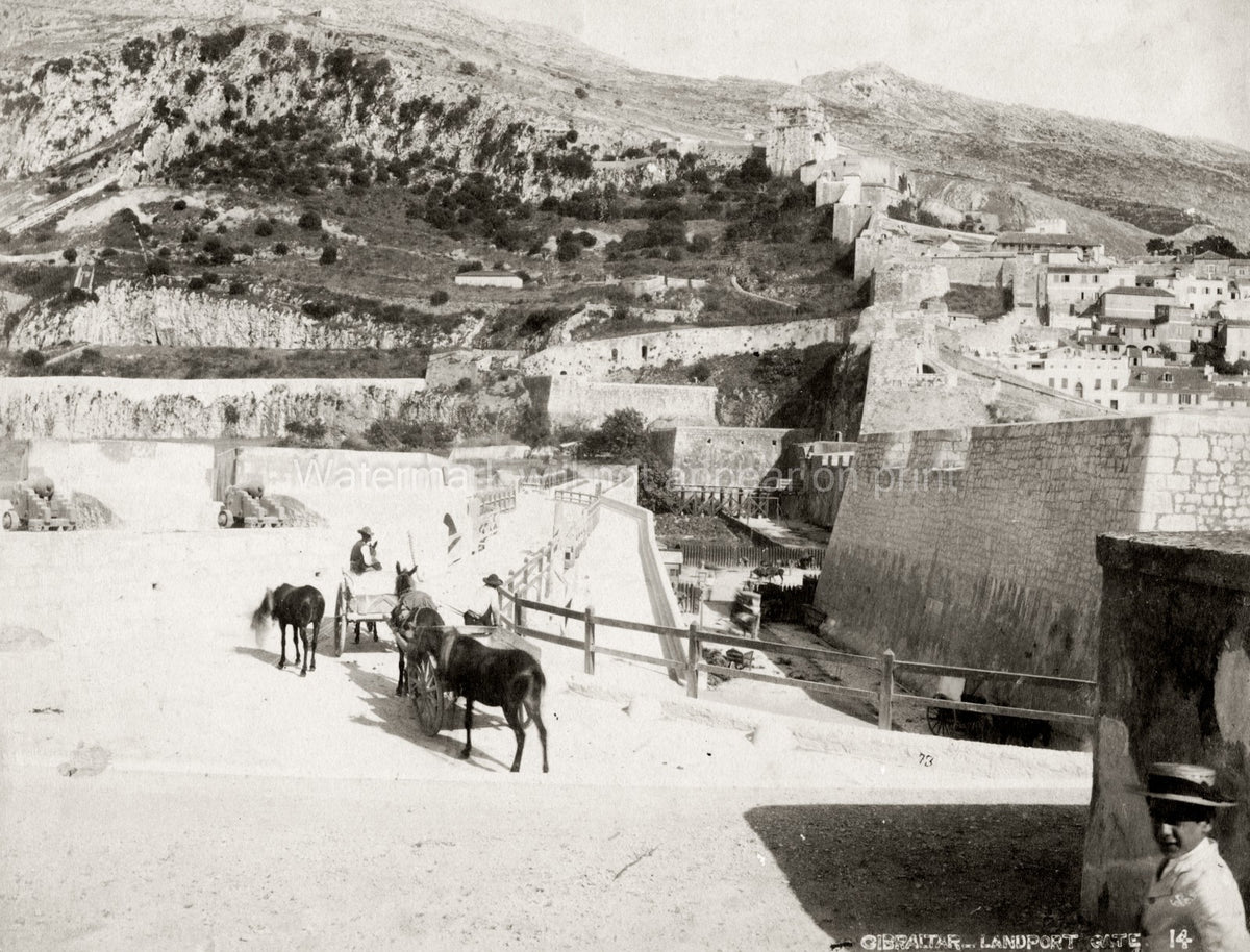 Gibraltar Landport Gate Military Fortifications Rock Walls Vtg. Photo 19thC.