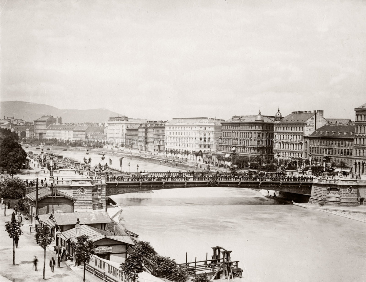 Vienna Austria Stephanie Bridge Cityscape Danube Canal Vtg. Photo 19thC.