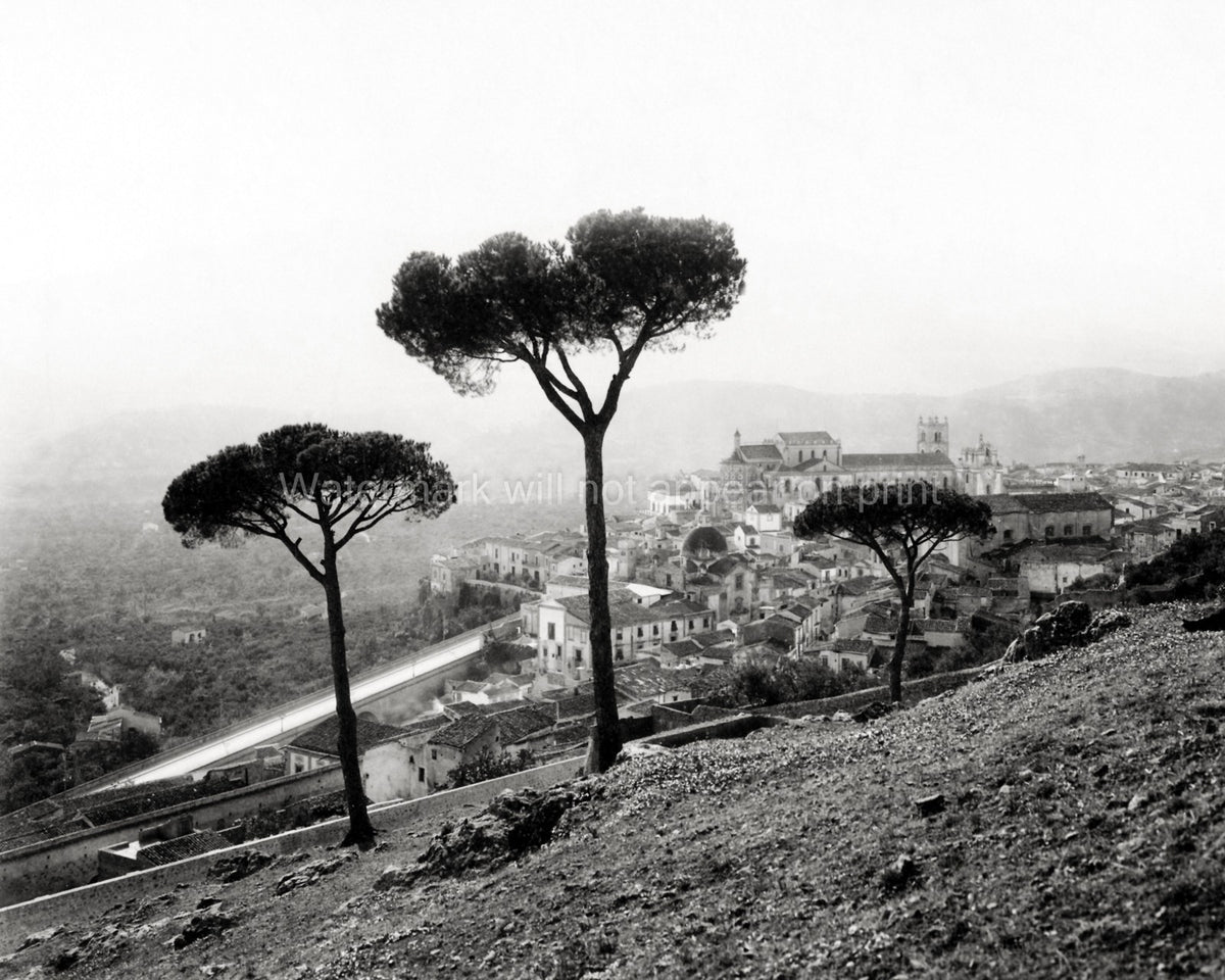 Monreale Palermo Sicily Italy Hillside View Cathedral Vtg. Photo 19thC.