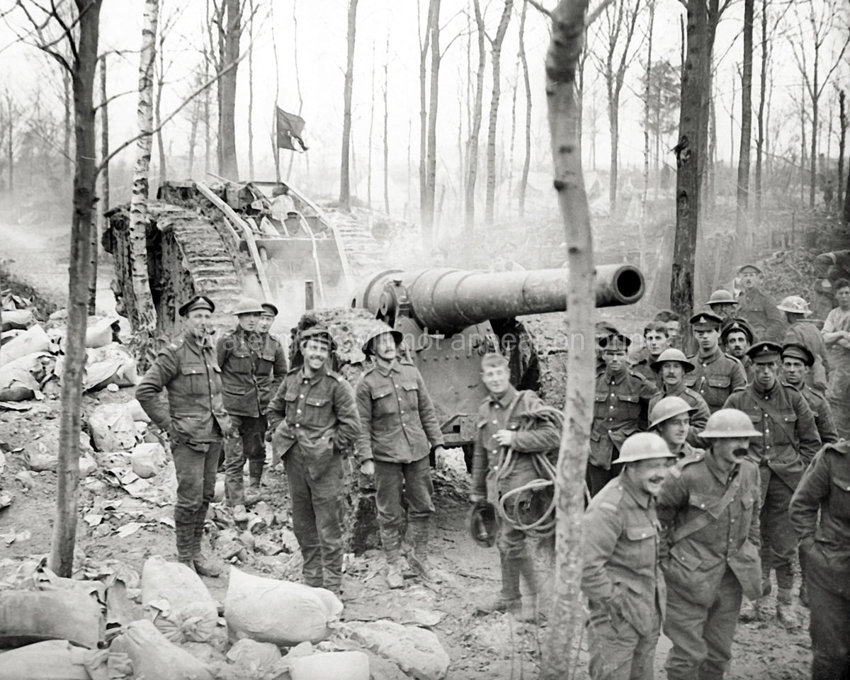 France Land Ship Tank Bringing German Gun Soldiers WW1 Vtg. Photo