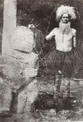 Pacific Islands Marquesas Tattoo & Statue Tribal Headdress Vtg. Photo 19thC.