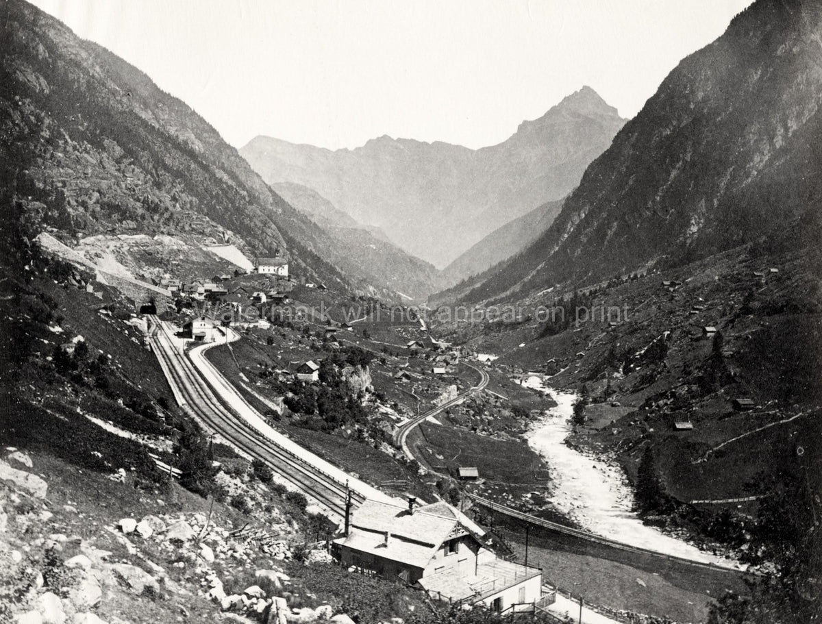 St Gotthard Railway Tunnel Switzerland Mountain Valley Alpine Vtg. Photo 19thC.