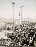 Japan Fire Brigade Gymnastic Display Acrobats Ladders Crowd Vtg. Photo 19thC.