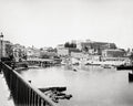 Corfu Greece Harbour Cityscape Waterfront Boats Old Fortress Vtg. Photo 19thC.