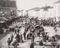 Italy Food Market Busy Street Scene Town Square Crowd Vendors Vtg. Photo 19thC.
