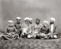 Indian Thugs Group Portrait Men Turbans Beards Seated Vtg. Photo 19thC.