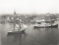 Kiel Germany Harbor Cityscape Schooner Steamer Ships Vtg. Photo 20thC.
