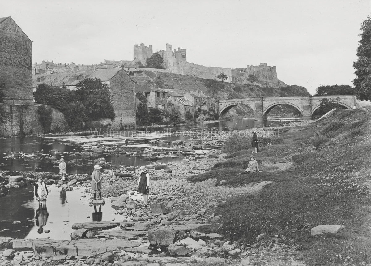 Richmond Castle Yorkshire River Swale Bridge Children Playing Vtg. Photo 19thC.