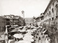 Verona Piazza Erbe Market Scene Italy Architecture Umbrellas Vtg. Photo 19thC.