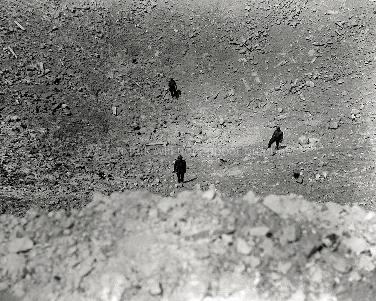 France WW1 Mine Crater Interior Soldiers Destruction Aftermath Vtg. Photo
