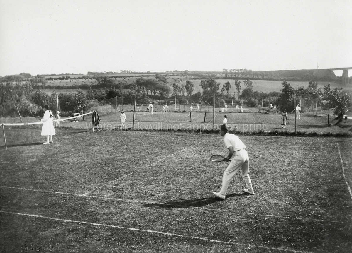 Newquay Cornwall Tennis Courts People Playing Sports Vtg. Photo 19thC.