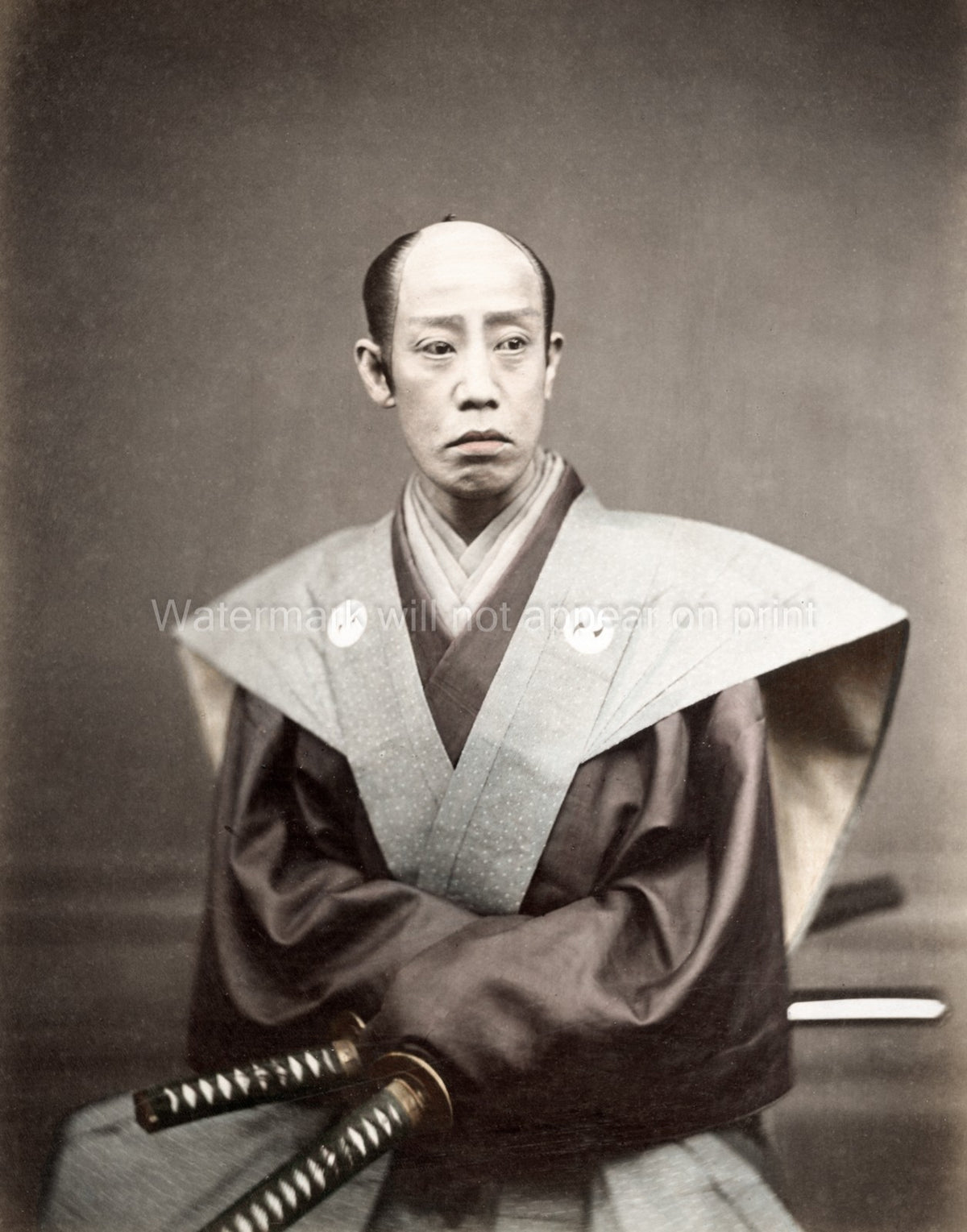 Japan Samurai Warrior Actor Portrait Katana Swords Vtg. Photo 19thC.