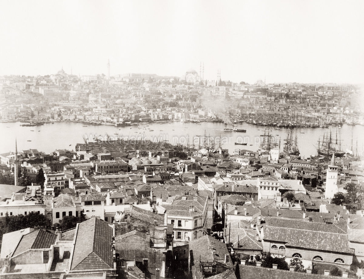 Constantinople Istanbul Turkey High Angle View Golden Horn Vtg. Photo 19thC.