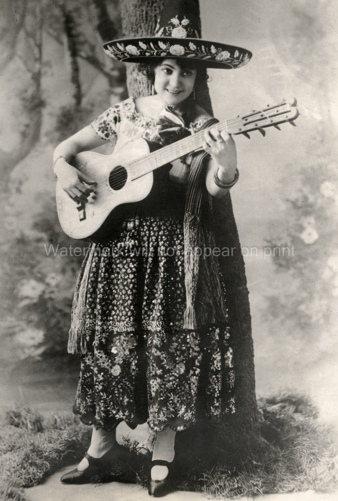 Maria Conesa Mexican Actress Sombrero Guitar Musician Costume Vtg. Photo 19thC.