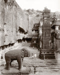 Ellora Caves India Rock Cut Elephant Temple Carving Sculpture Vtg. Photo 19thC.