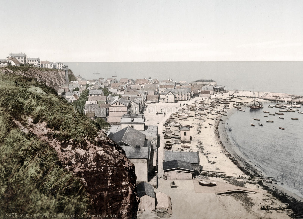 Heligoland Germany North Sea Coastal Town Seaside Cliffs Boats Vtg. Photo 19thC.