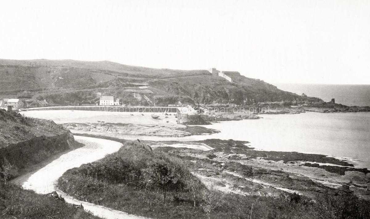 Rozel Bay Jersey Coastal Seascape Harbor Fortifications Vtg. Photo 19thC.