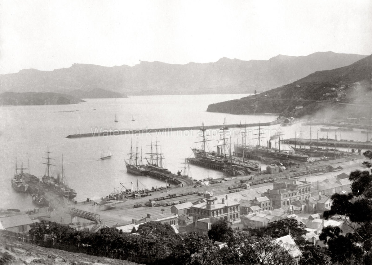 Lyttelton New Zealand Port Harbor Ships Docks Sailing Vtg. Photo 19thC.
