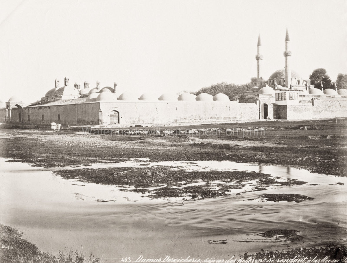 Damascus Syria Dervicherie Mosque Complex Barada River Domes Vtg. Photo 19thC.